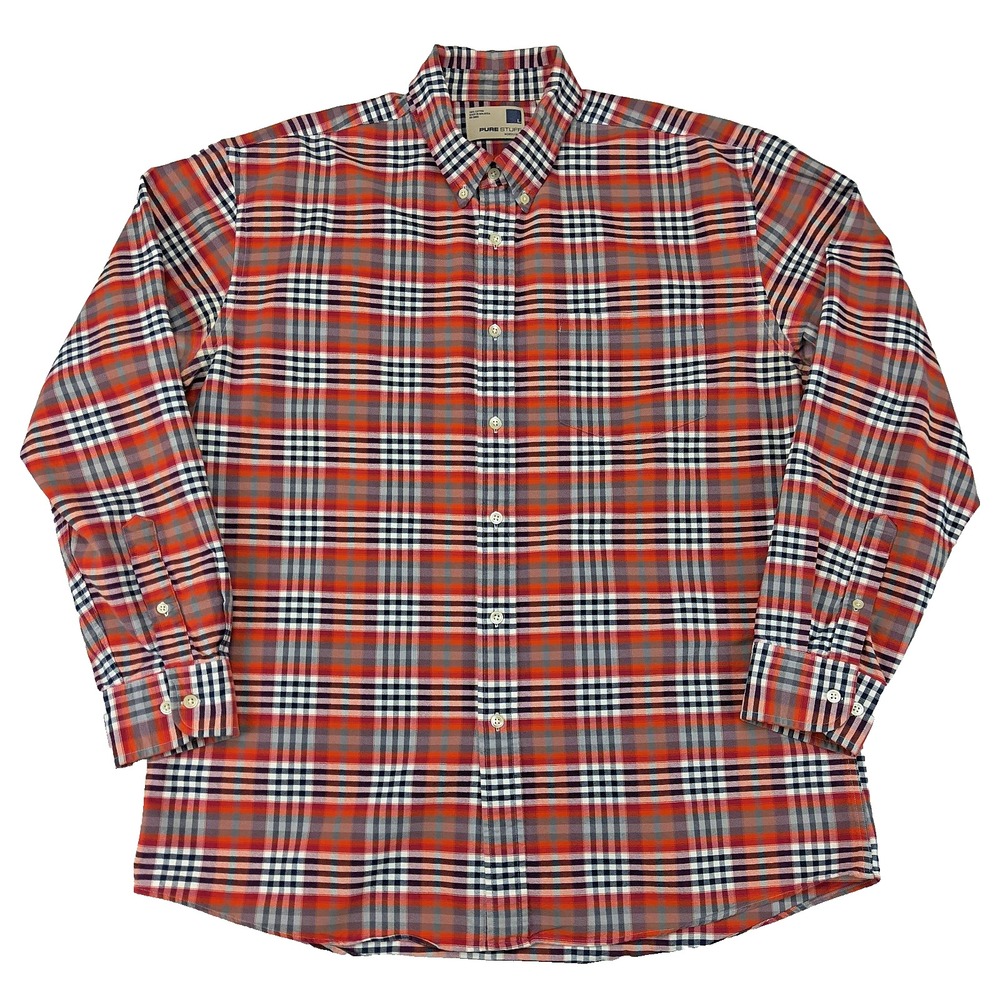 Pure Stuff Nordstrom Mens Large Plaid Button Down Shirt Red‎ Orange Long Sleeve